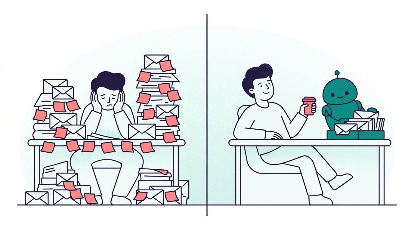 RSVP tracking by hand versus automated — buried in paper versus calm with a helper robot